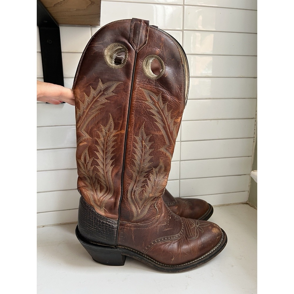 Vintage Tony Lama Tall Buckaroo Western Cowboy Boots Brown 6891 Mens Size 8.5 D